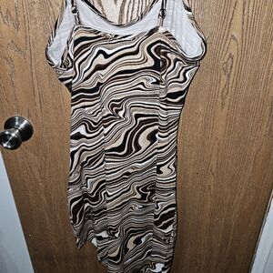 Wavy print tie knot dress with side opening